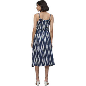 Robe décontractée en rayonne Indigo XS imprimée Ikat à fleurs unies avec bretelles spaghetti à volants Cami Halter pour les fêtes Club & Holidays - Product Image 3