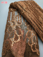 4138 Dentelle en tulle or africaine à perles et paillettes lourdes, style français, pour mariée 2025, tissu de dentelle brodé pour couture, pour femmes nigérianes
