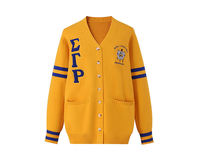 2025 Maßgefertigte OEM ODM Chenille-Patch-Buchstaben Damen Klassische Varsity-Strickjacke V-Ausschnitt Lose Gestreifte Baumwoll-Strickjacke