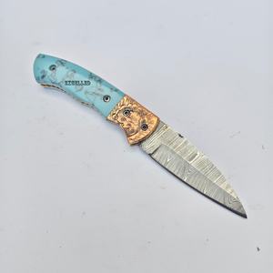 Handmade High Quality Damascus Steel Under Lock <b>Folding</b> <b>Knife</b> with Resin Handle Handcrafted <b>Utility</b> Pocket <b>Knife</b> - Product Image 2