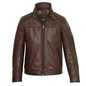 2025 moda personalizada marrón piel de vaca cuero invierno impermeable transpirable motocicleta chaqueta cuero genuino de alta calidad - Product Image 1