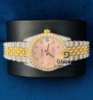 Montre mécanique automatique de luxe élégante pour homme, entièrement sertie de diamants glacés, en acier inoxydable, avec verre Moissanite de clarté VVS