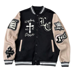 Chaqueta universitaria de béisbol de doble tono Unisex de lana de invierno con capucha acolchado logotipo frontal ropa personalizada Fabricación de fábrica - Product Image 1