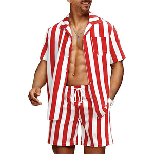Échantillon gratuit, ensemble court d'été avec logo personnalisé pour hommes, imprimé à prix réduit, vente en gros, ensemble boutonné 2 pièces OEM avec chemise et short - Product Image 1