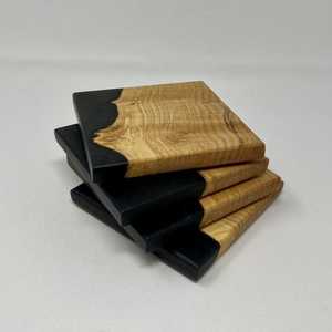 <b>Wooden</b> Coasters Set Modern Epoxy Coasters Full Set of 6 with Holder for Coffee Tea Home Decor <b>Wooden</b> <b>Placemat</b> Trays Platters - Product Image 1