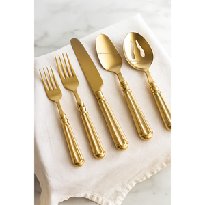 ชุดเครื่องใช้บนโต๊ะอาหารสีทองเงาทำจากทองเหลืองพร้อมด้ามจับที่ไม่เหมือนใครสำหรับโต๊ะอาหารในโรงแรมและภัตตาคาร - Product Image 1