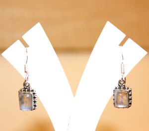 Boucles d'oreilles pendantes en argent sterling 925 unisexe, pierre de lune arc-en-ciel naturelle artisanale, pierres de cristal de guérison ethniques, idée cadeau - Product Image 4