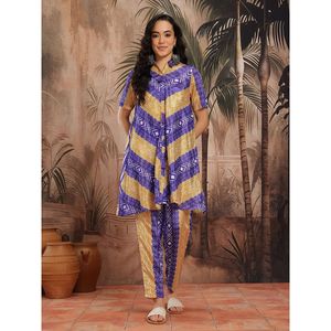 Kurta de chifón azul estampado para mujer con palazzos para primavera/verano - Product Image 1