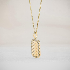 สร้อยคอจี้เพชรกรอบเพชรธรรมชาติทรงกลมดีไซน์เนอร์ทรงสี่เหลี่ยมสีทองทอง18K สีเหลืองทองเข้าสังคม - Product Image 4