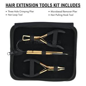 Ensemble d'outils professionnels pour extensions de cheveux à micro-anneaux, pince à sertir les perles, pince à retirer les nanobeads antidérapante, tire-boucle, enfileur et crochet - Product Image 2