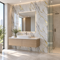Panneau mural WYRAX aspect marbre blanc gris brillant avec veines dorées pour fond de télévision dans le salon