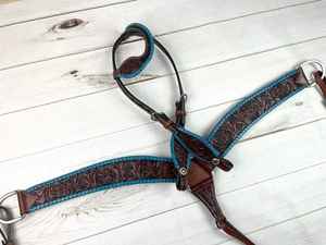 ชุดหมุดหนังแท้สีเทอร์ควอยซ์สำหรับอานม้าภาษาอังกฤษที่มีน้ำหนักเบาประดับลูกปัดปกเสื้อหน้าอกอานตะวันตกเครื่องมือตามฤดูกาล - Product Image 2