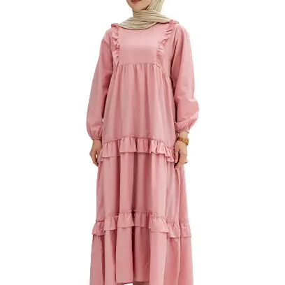 Женское длинное платье в мусульманском стиле, однотонное розовое платье в стиле оверсайз с длинными рукавами, длинное платье в турецком стиле
