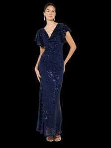 Dames élégantes sirène col en V robe de cocktail respirant pleine longueur robe de soirée écologique Poly-Mesh broderie perles - Product Image 5