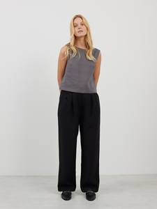 Débardeur sans manches en lin gris uni pour femmes élégantes vêtements d'été en gros-haut caraco de style doux - Product Image 5