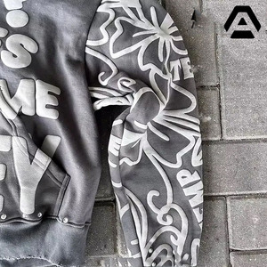 Comfortable Rhinestone Acid Wash Vintage Puff Printing Pullover Oversized Heavyweight Zip Up Hoodies BY AMAZING INDUSTRIES - Product Image 3