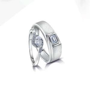 Bagues de couple en platine, sertissage invisible, plaqué rhodium, bijoux fins avec pierres précieuses - Product Image 1