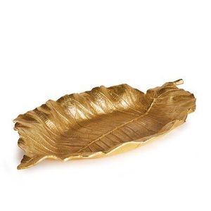 Golden Finished Casting Aluminum <b>Leaf</b> Bowl-Eco-Friendly Lightweight Modern Design Tabletop Home Hotel Decor Indoor/Outdoor Use - Product Image 1