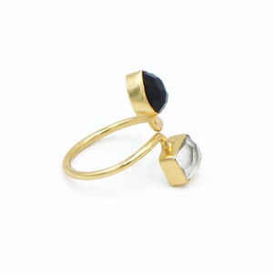 Bague en laiton fait à la main à la demande en cristal plaqué or 18 carats et onyx noir pour femmes/enfants fête mariage utilisation Kaashvi exportations - Product Image 3