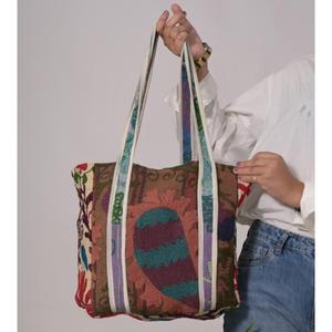 กระเป๋าโท้ท Kantha อินเดียทำด้วยมือกระเป๋าสะพายไหล่ผ้าฝ้ายวินเทจกระเป๋าถือผู้หญิงสไตล์ Boho กระเป๋าช้อปปิ้งสไตล์ช่างฝีมือชาติพันธุ์ - Product Image 2