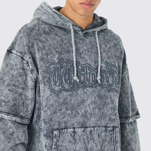 Oversized Acid Wash Sudadera con capucha bordada Boxy Fit Winter Worldwide Hooded - Product Image 1