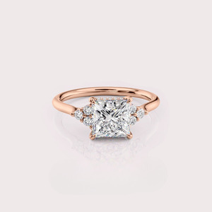IGI Certified Princess Shape Lab Created Diamond Engagement <b>Ring</b> 9K White / Yellow & Rose Gold Side Stone Bridal <b>Ring</b> - Product Image 6