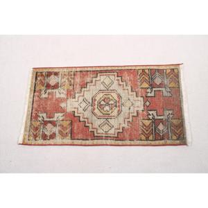 Turkish Small Rug, 1.4x2.7 ft Vintage Rug, <b>Red</b> <b>Wool</b> Rug - Product Image 5