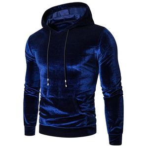 Men's Velvet Hooded <b>Sweatshirt</b> Solid Color Long Sleeve Breathable Eco-Friendly Plain Dyed Lined Pullover for Spring Autumn - Product Image 3