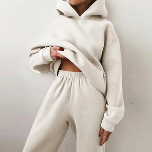 Elegante chándal de 2 piezas para mujer, sudaderas con capucha de otoño e invierno, pantalón superior, sudaderas, pantalones de chándal, pantalones para correr, trajes de Color sólido - Product Image 5
