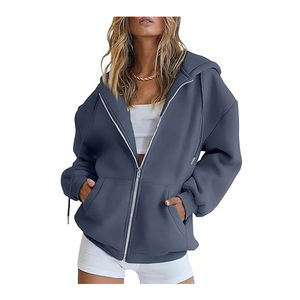 Women Full-Zip Fleece Hoodie Sweatshirt Zip-Up Hooded <b>Jacket</b> Casual Style Woven Fabric for Autumn Winter Wholesale Rate OEM - Product Image 4