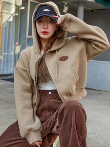 Women's Cotton Hoodie New Style Loose Fit Zipper <b>Up</b> Sweatshirt Winter Fashionable Casual Fleece Hoodie - Product Image 5