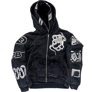 Sweat à capuche personnalisé en molleton 100 % coton, coupe oversize, avec fermeture éclair intégrale, poches et double capuche, imprimé sur mesure, style streetwear - Product Image 1