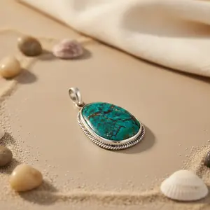 925 <b>Sterling</b> <b>Silver</b> Turquoise Pendant for Women Elegant Gemstone Crystal Necklaces Jewelry - Product Image 3