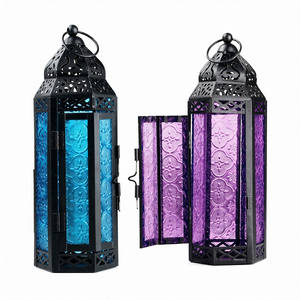 <b>Set</b> of 2 Decorative Lanterns <b>Gifting</b> Purpose For Table Lanterns Customizable Size and Logo Multi Color Glass - Product Image 1