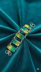 Pulsera de Piedras Naturales Cuadradas Coloridas de Alta Calidad, Joyería de Latón con Piedras Preciosas, Joyería Étnica Hecha a Mano, Pulsera de Plata .925 - Product Image 6