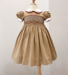 Lindo vestido marrón para niñas Smocked-Vestido de princesa de línea A bordado personalizado-OEM-ODM-SM12062023 - Product Image 1