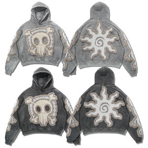 Personnalisé de haute qualité recadrée poids lourd vintage en détresse broderie patch unisexe coupe et coudre acide pierre lavé sweats à capuche pour hommes - Product Image 3