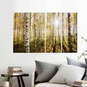 ภาพพิมพ์บนผ้าใบสำหรับตกแต่งผนัง: ดีไซน์ต้นเบิร์ชในป่าที่เงียบสงบ,4P: ห่อหุ้มแบบแกลเลอรี - Product Image 1