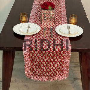 Chemin de table en coton rouge floral Cosmos chocolat, personnalisable, de haute qualité, imprimé à la main, pour table à manger, événements de mariage - Product Image 5