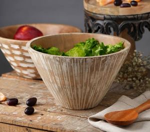 Vajilla de madera natural con estampado esmaltado, cuenco de arroz creativo para cocina, cuencos de sopa de ensalada sólida de madera de acacia y mango grande - Product Image 4