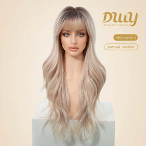 Astraea- DWY 28-Inch MiraScalp Pink Blonde Long Wave Synthetic <b>Wig</b> for Women Free Parting with Transparent Lace" - Product Image 3