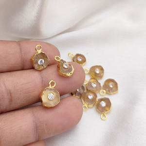 Abalorios de piedras preciosas de citrino crudo galvanizado en oro con cristales CZ colgante de borde Natural para joyería DIY - Product Image 2