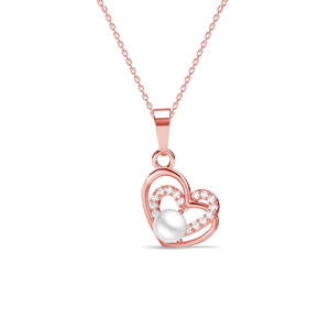 Pendentif Cœur en Or 14K avec Perle d'Eau Douce Adah, Chaîne Tendance, Diamant Taillé Coussin, Plaqué Rhodium, Or Rose, Motif Papillon et Fleur - Product Image 1