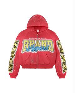 Ensemble survêtement vintage personnalisé pour l'hiver, sweat-shirt et pantalon de survêtement, 100% coton molletonné, uni, teinture unie, coupe régulière, ample, lourd, avec strass - Product Image 2