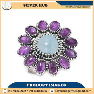 925 anillo de joyería fina de plata esterlina sólida aguamarina fantástica, piedra preciosa amatista OEM ODM regalos de bodas colección de piedra natal - Product Image 2