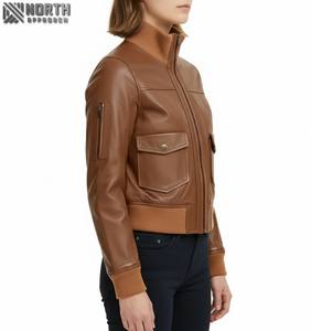 แจ็กเก็ตหนัง Nappa แกะหรูหราสำหรับผู้หญิงฤดูใบไม้ร่วงฤดูหนาวมีซิปกระเป๋าด้านหน้าระบายอากาศปรับแต่งได้ - Product Image 6