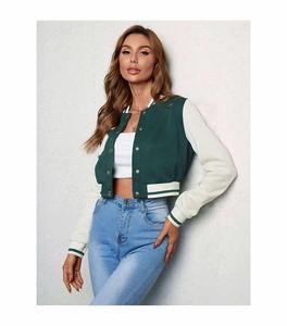 Haute qualité Patch broderie femmes collège personnalisé Baseball Bomber Letterman culture cuir manches université veste haut court - Product Image 3