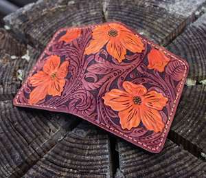 Porte-cartes en cuir véritable sculpté à la main avec des motifs floraux, portefeuilles personnalisés de style western, porte-cartes de visite personnalisés, cadeaux pour lui - Product Image 3