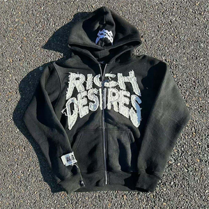 Custom 500 GSM Heavyweight <b>Vintage</b> Acid Wash Sun Faded Distressed Patch Applique Embroidery Boxy Cropped <b>Zip</b> <b>up</b> <b>Hoodie</b> - Product Image 2
