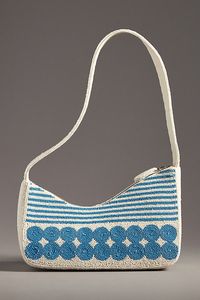 Luxury Blue <b>White</b> Beaded Shoulder <b>Bags</b> Striped Glass Seed Beads Purses Ladies <b>Evening</b> Clutch Gradient Pattern Handmade Handbag - Product Image 3